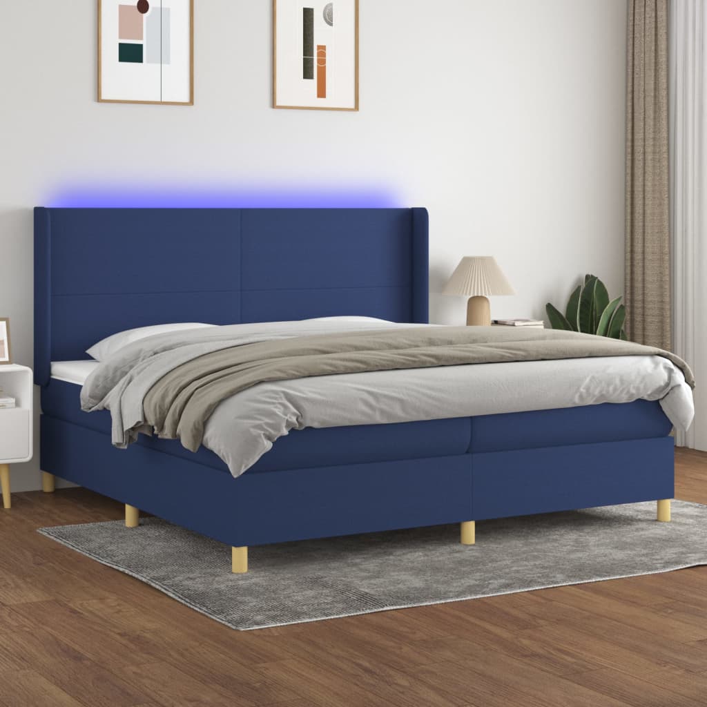Boxspring met matras en LED stof blauw 200x200 cm – afbeelding 1