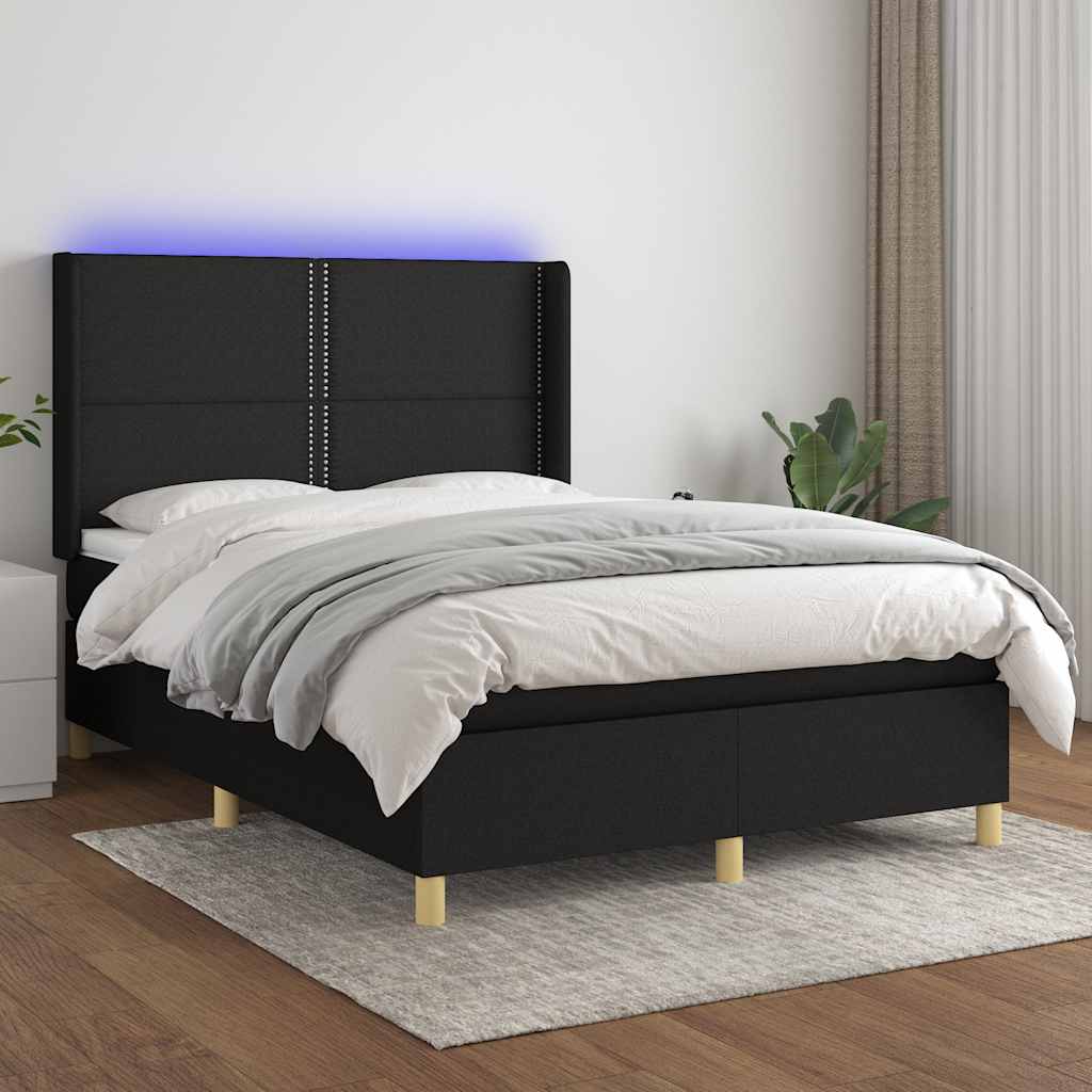 Boxspring met matras en LED stof zwart 140x200 cm – afbeelding 1