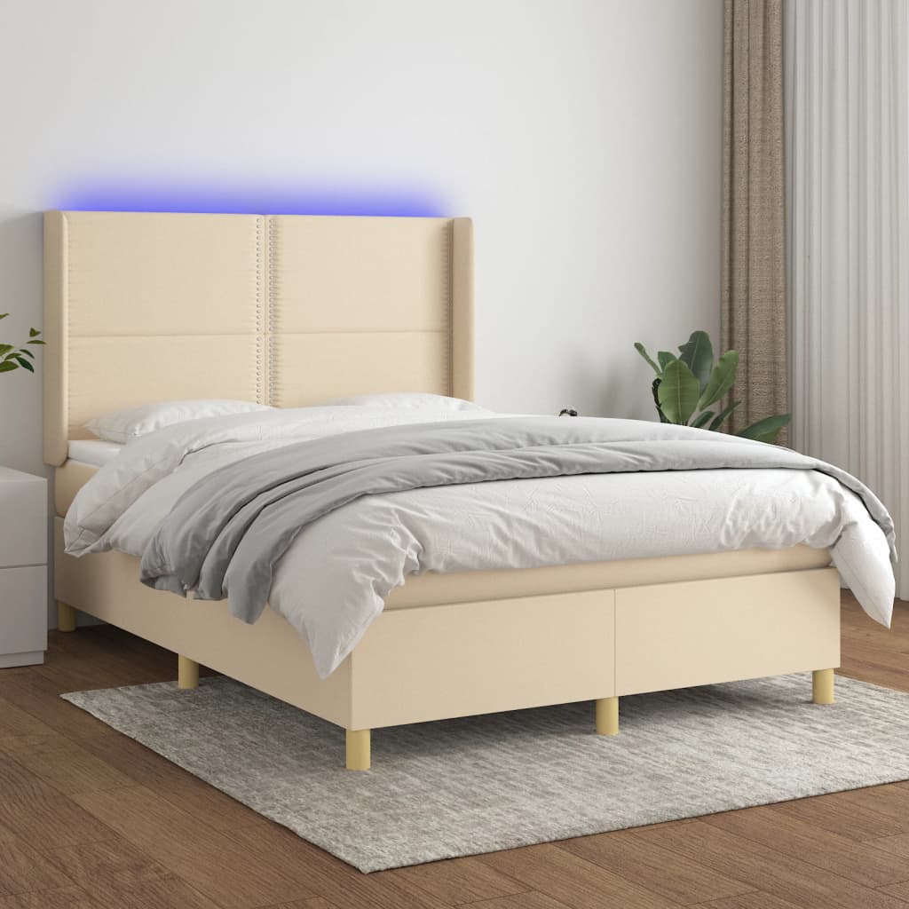 Boxspring met matras en LED stof crèmekleurig 140x200 cm