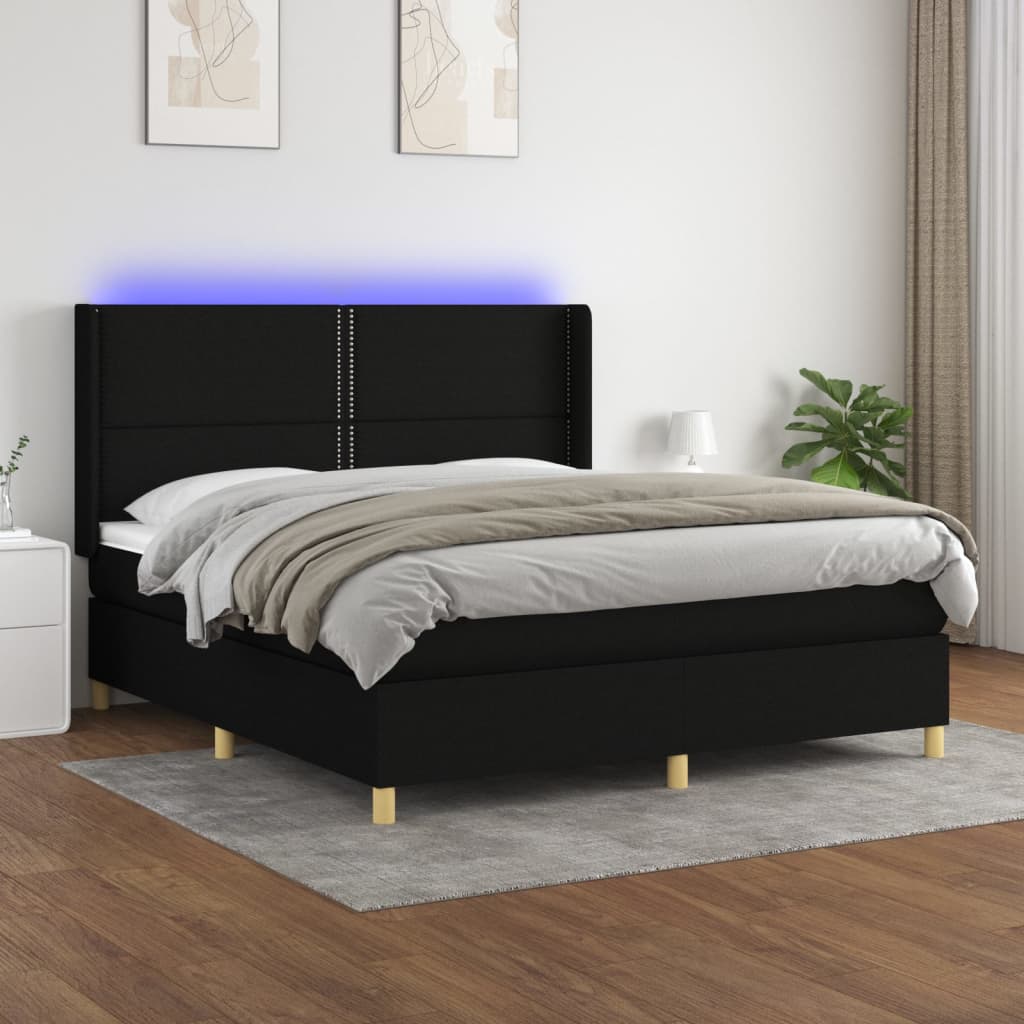 Boxspring met matras en LED stof zwart 180x200 cm – afbeelding 1