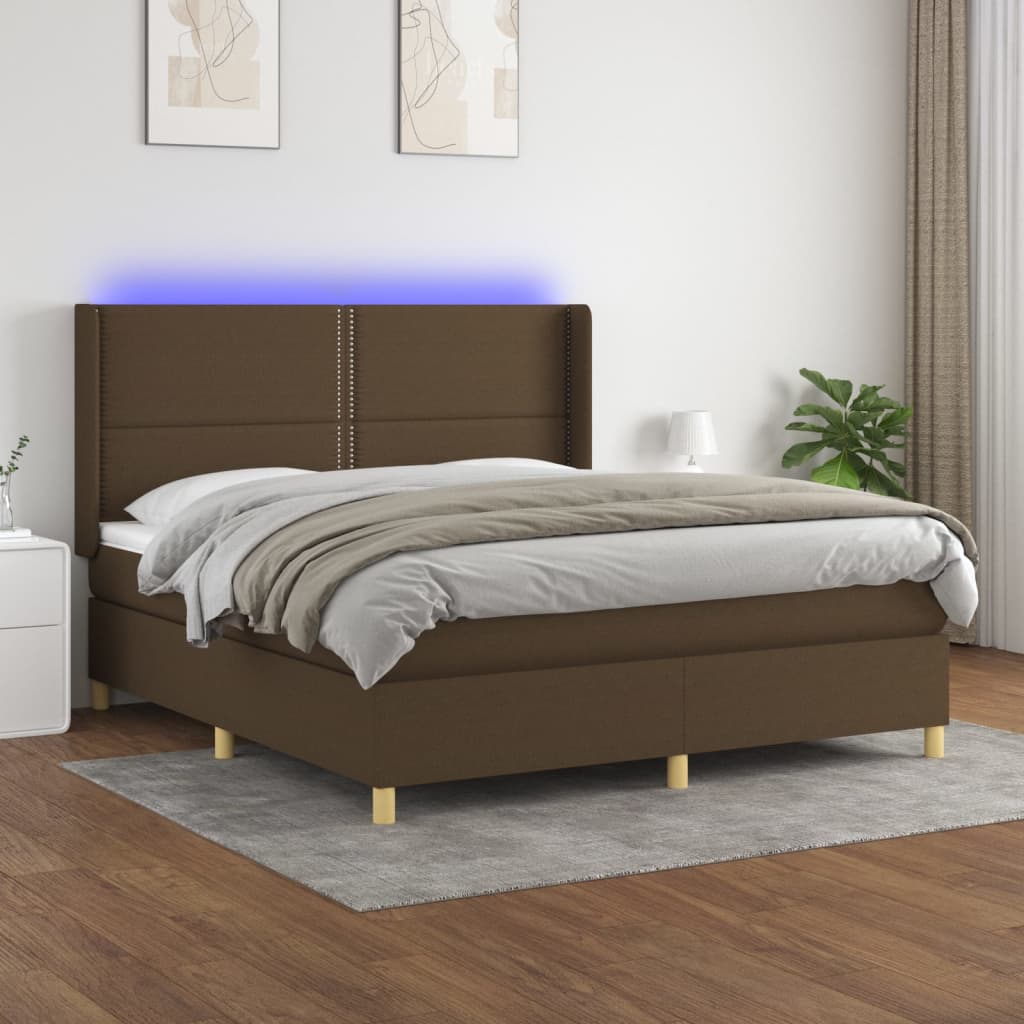 Boxspring met matras en LED stof donkerbruin 180x200 cm – afbeelding 1