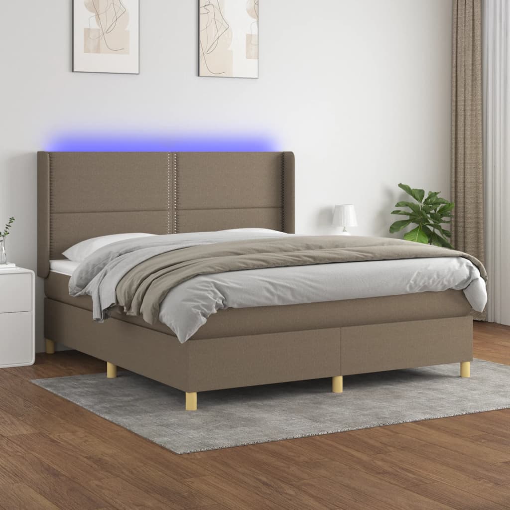 Boxspring met matras en LED stof taupe 180x200 cm – afbeelding 1