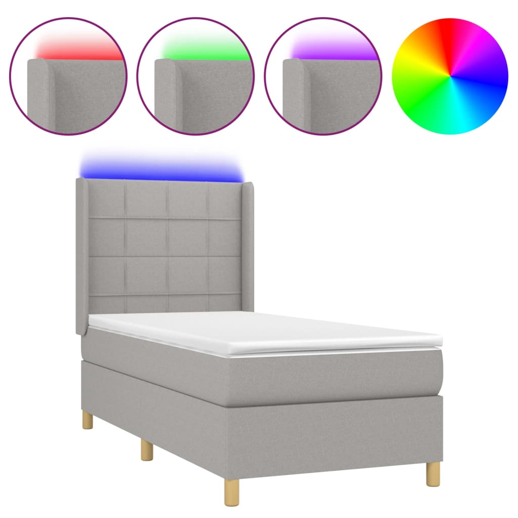 Boxspring met matras en LED stof lichtgrijs 80x200 cm – afbeelding 2