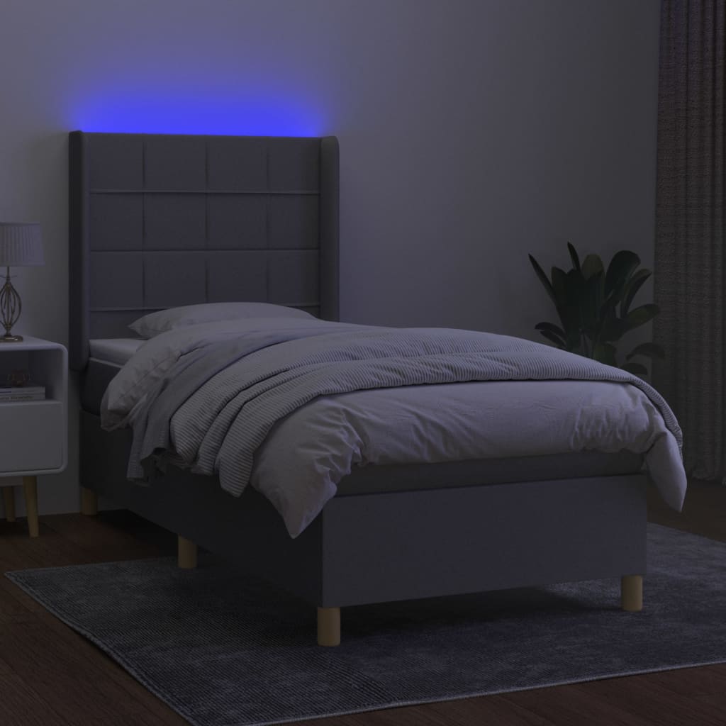 Boxspring met matras en LED stof lichtgrijs 80x200 cm – afbeelding 3