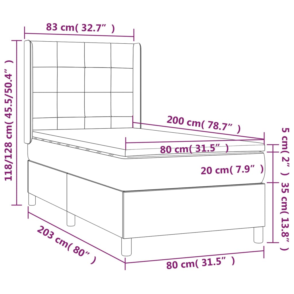 Boxspring met matras en LED stof lichtgrijs 80x200 cm – afbeelding 8