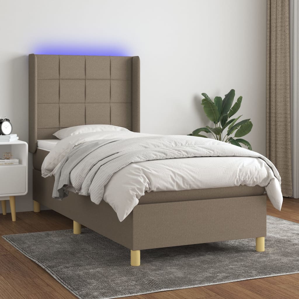Boxspring met matras en LED stof taupe 80x200 cm – afbeelding 1