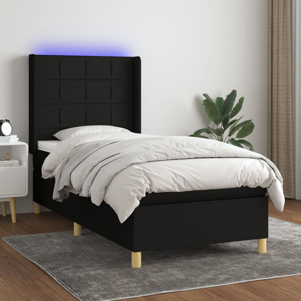 Boxspring met matras en LED stof zwart 100x200 cm – afbeelding 1