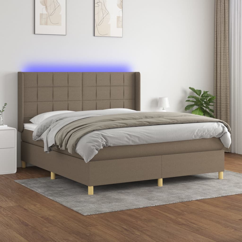 Boxspring met matras en LED stof taupe 160x200 cm – afbeelding 1