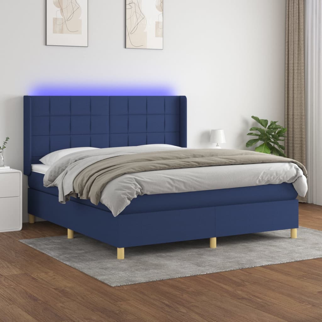 Boxspring met matras en LED stof blauw 160x200 cm – afbeelding 1