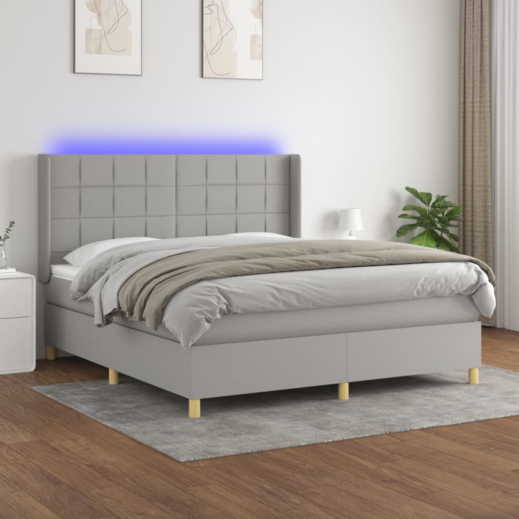Boxspring met matras en LED stof lichtgrijs 180x200 cm – afbeelding 1
