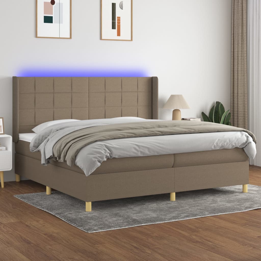 Boxspring met matras en LED stof taupe 200x200 cm – afbeelding 1