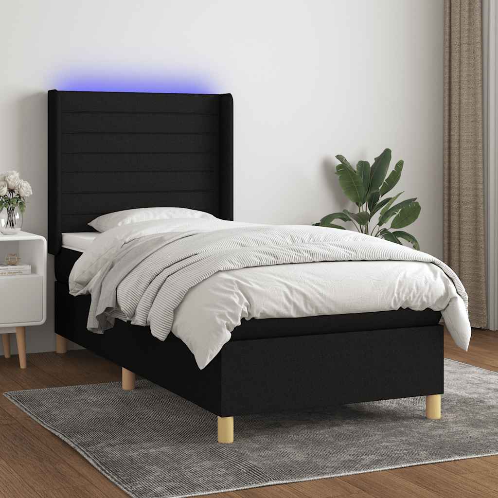 Boxspring met matras en LED stof zwart 80x200 cm – afbeelding 1