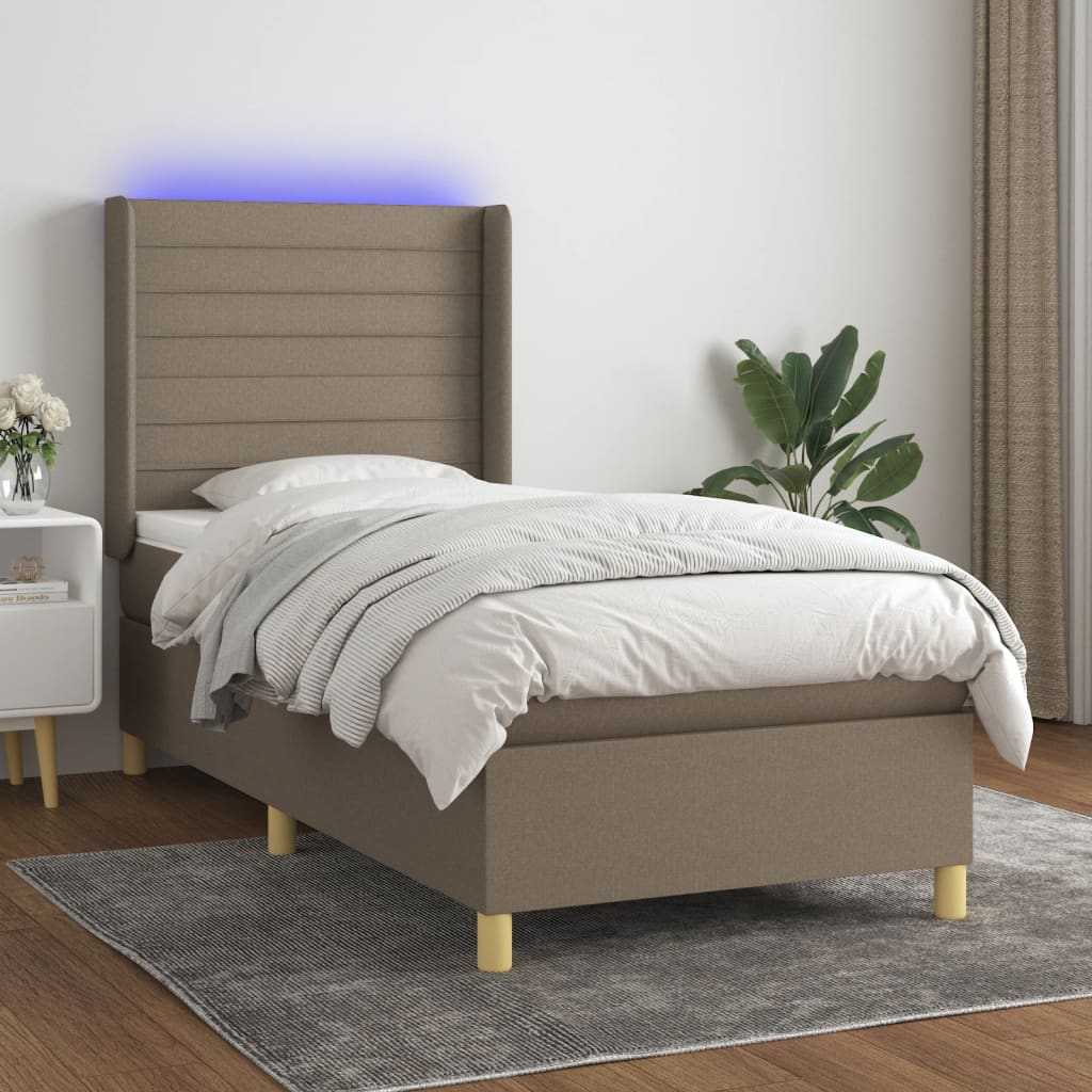 Boxspring met matras en LED stof taupe 80x200 cm – afbeelding 1