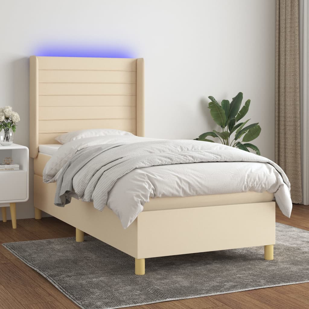 Boxspring met matras en LED stof crèmekleurig 80x200 cm – afbeelding 1