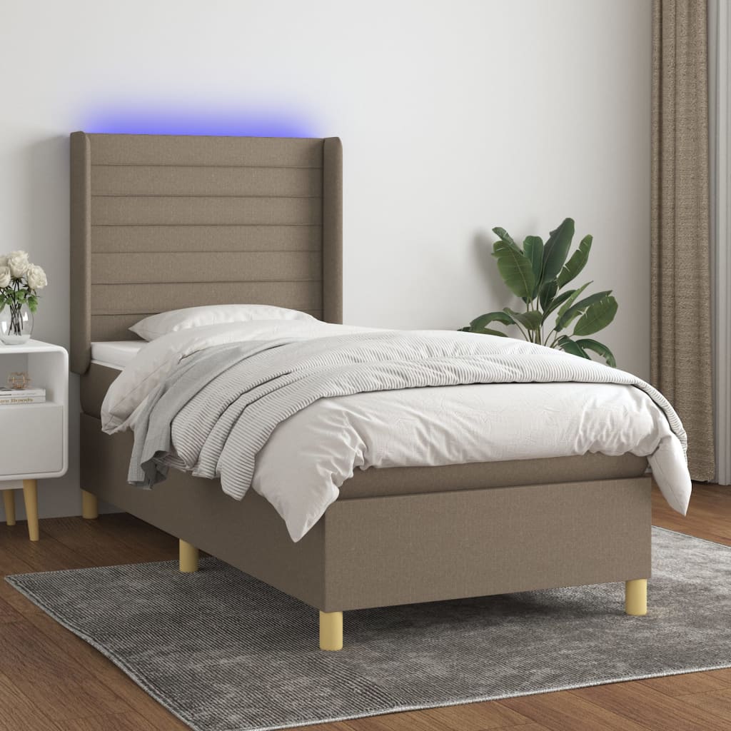 Boxspring met matras en LED stof taupe 100x200 cm – afbeelding 1