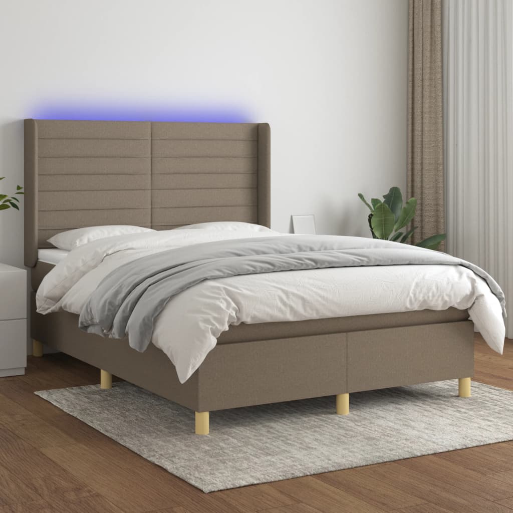 Boxspring met matras en LED stof taupe 140x200 cm – afbeelding 1