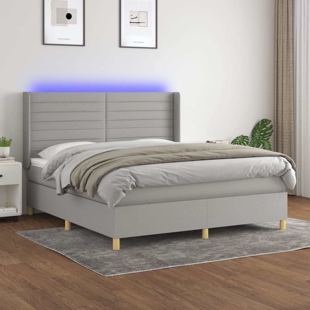 Boxspring met matras en LED stof lichtgrijs 180x200 cm – afbeelding 1