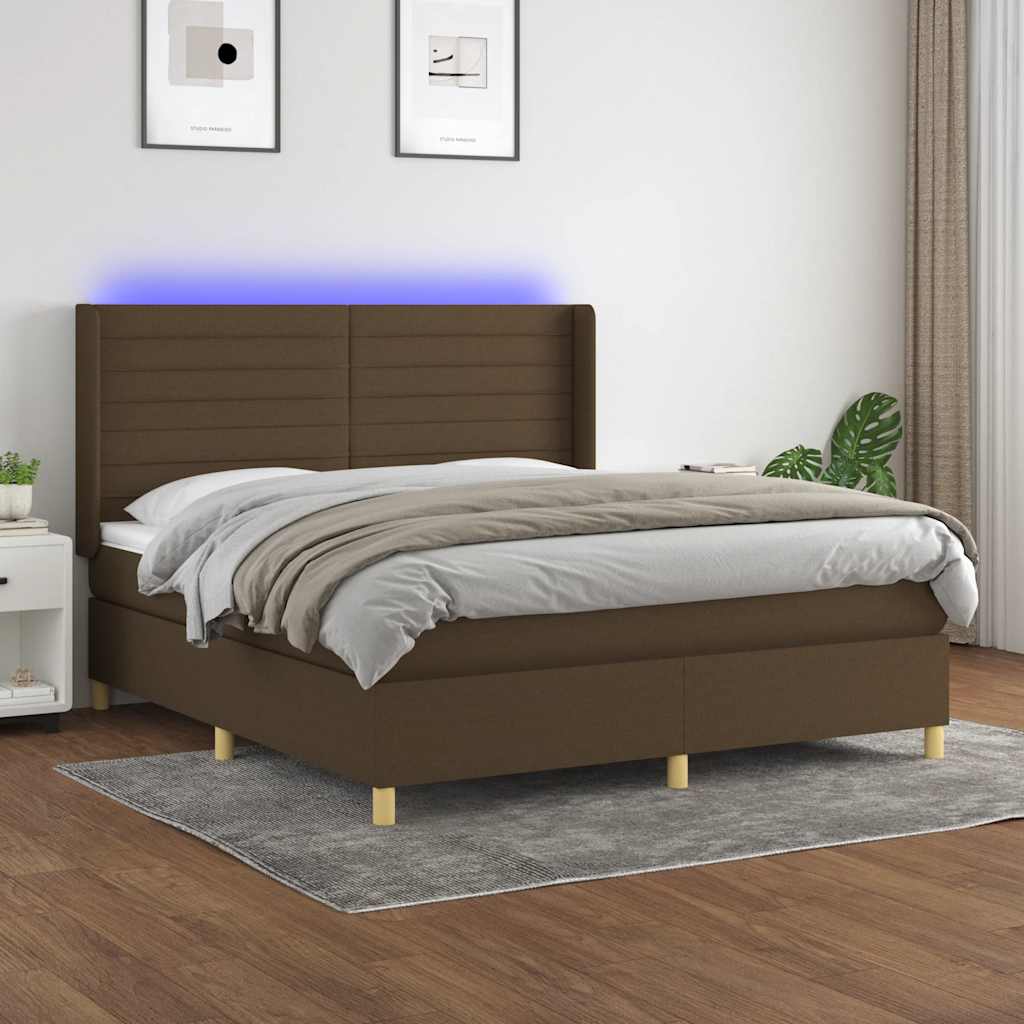 Boxspring met matras en LED stof donkerbruin 180x200 cm – afbeelding 1