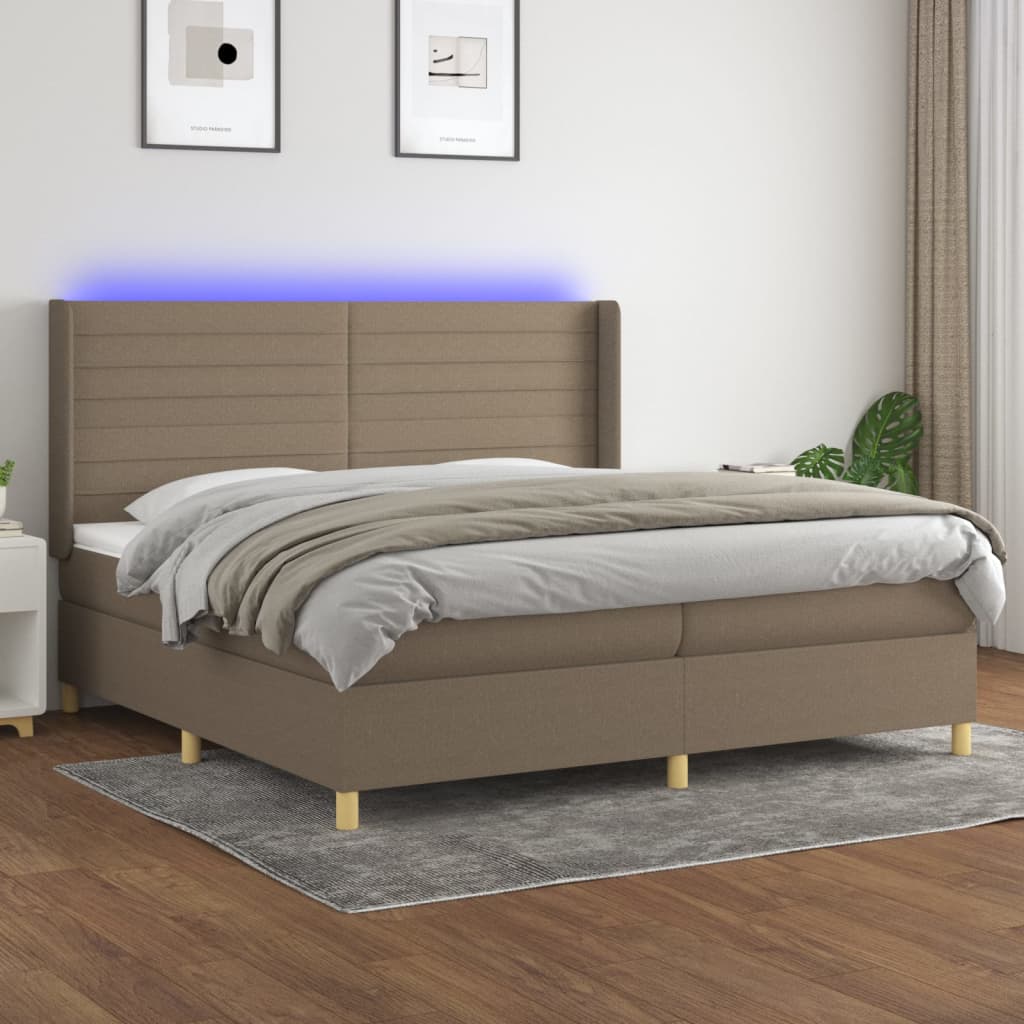 Boxspring met matras en LED stof taupe 200x200 cm – afbeelding 1