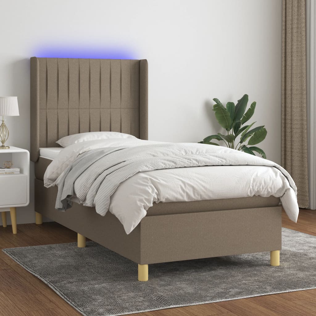 Boxspring met matras en LED stof taupe 80x200 cm – afbeelding 1