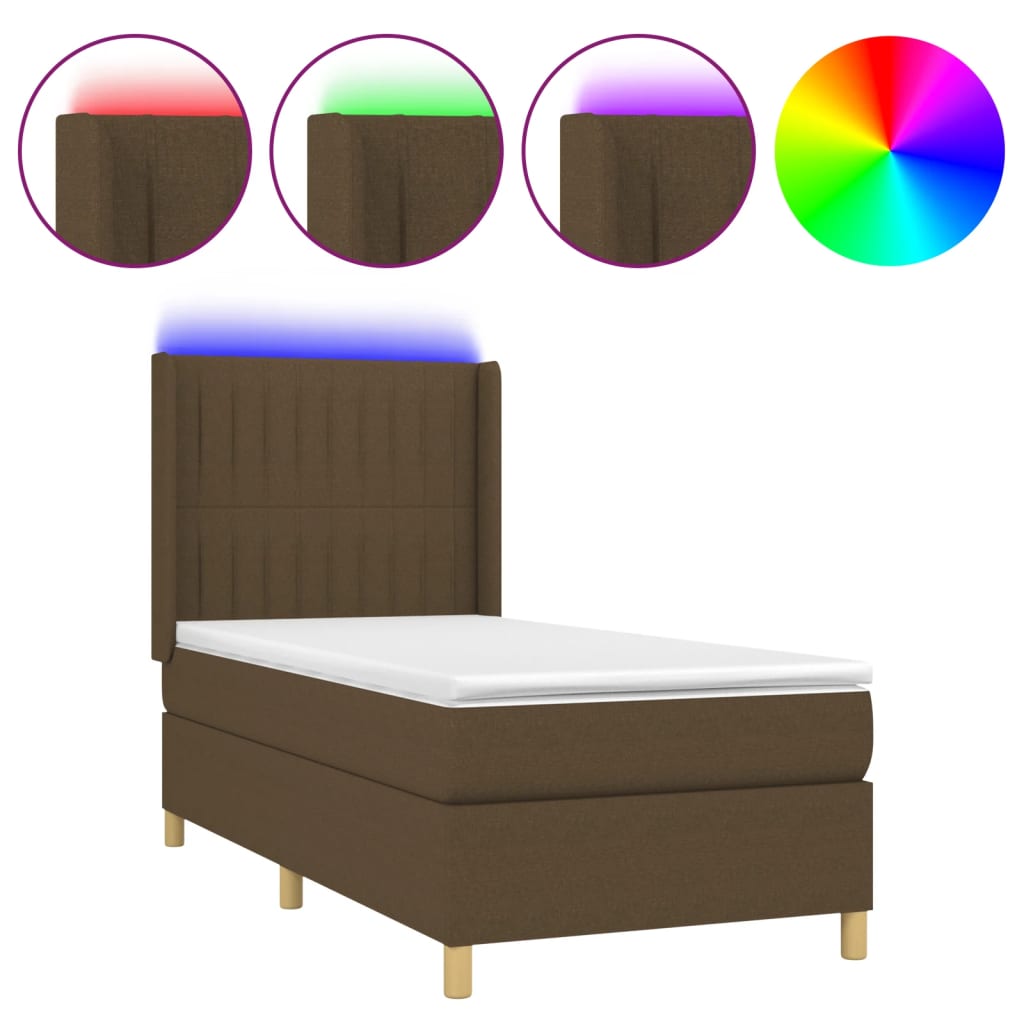 Boxspring met matras en LED stof donkerbruin 80x200 cm – afbeelding 2