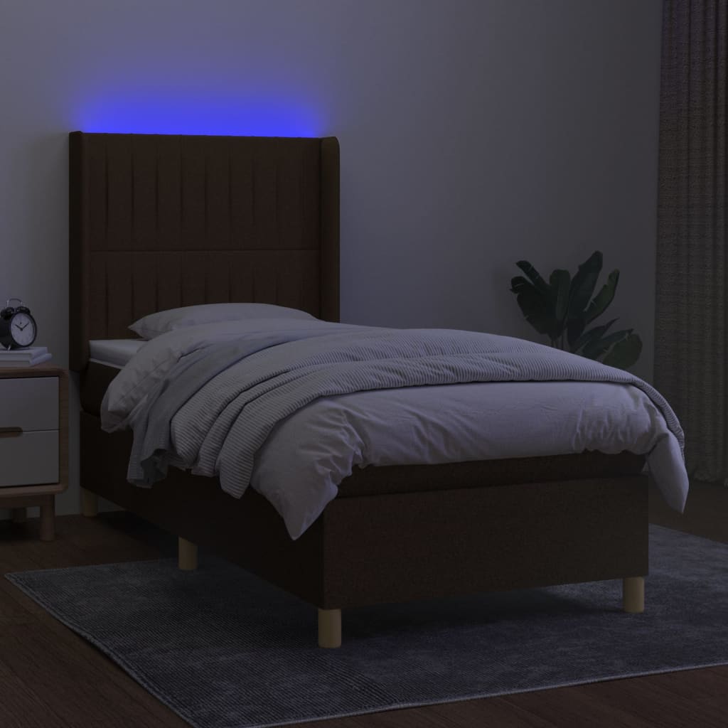 Boxspring met matras en LED stof donkerbruin 80x200 cm – afbeelding 3