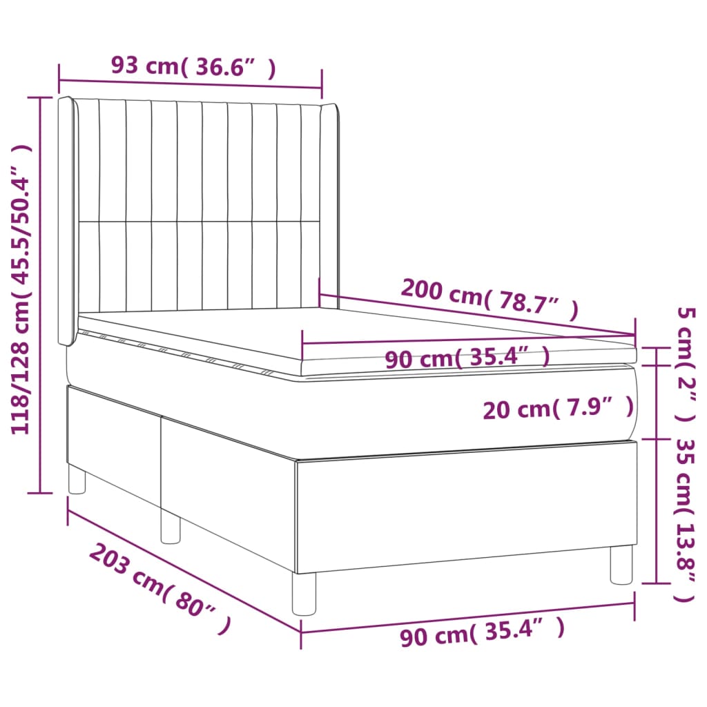 Boxspring met matras en LED stof donkerbruin 80x200 cm – afbeelding 8