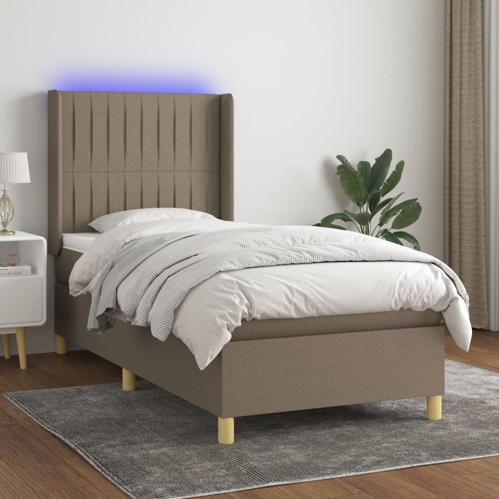 Boxspring met matras en LED stof taupe 80x200 cm – afbeelding 1