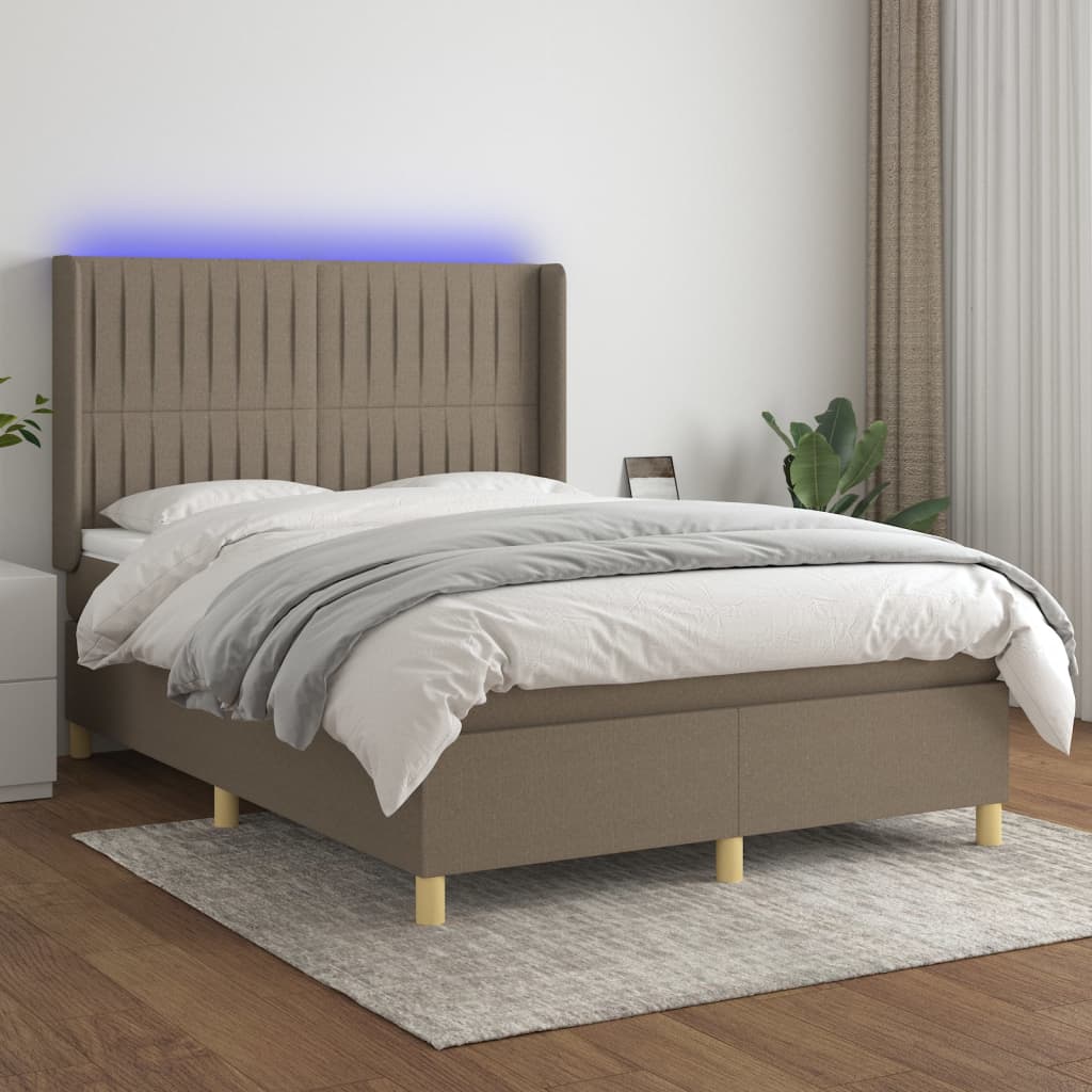 Boxspring met matras en LED stof taupe 140x190 cm – afbeelding 1