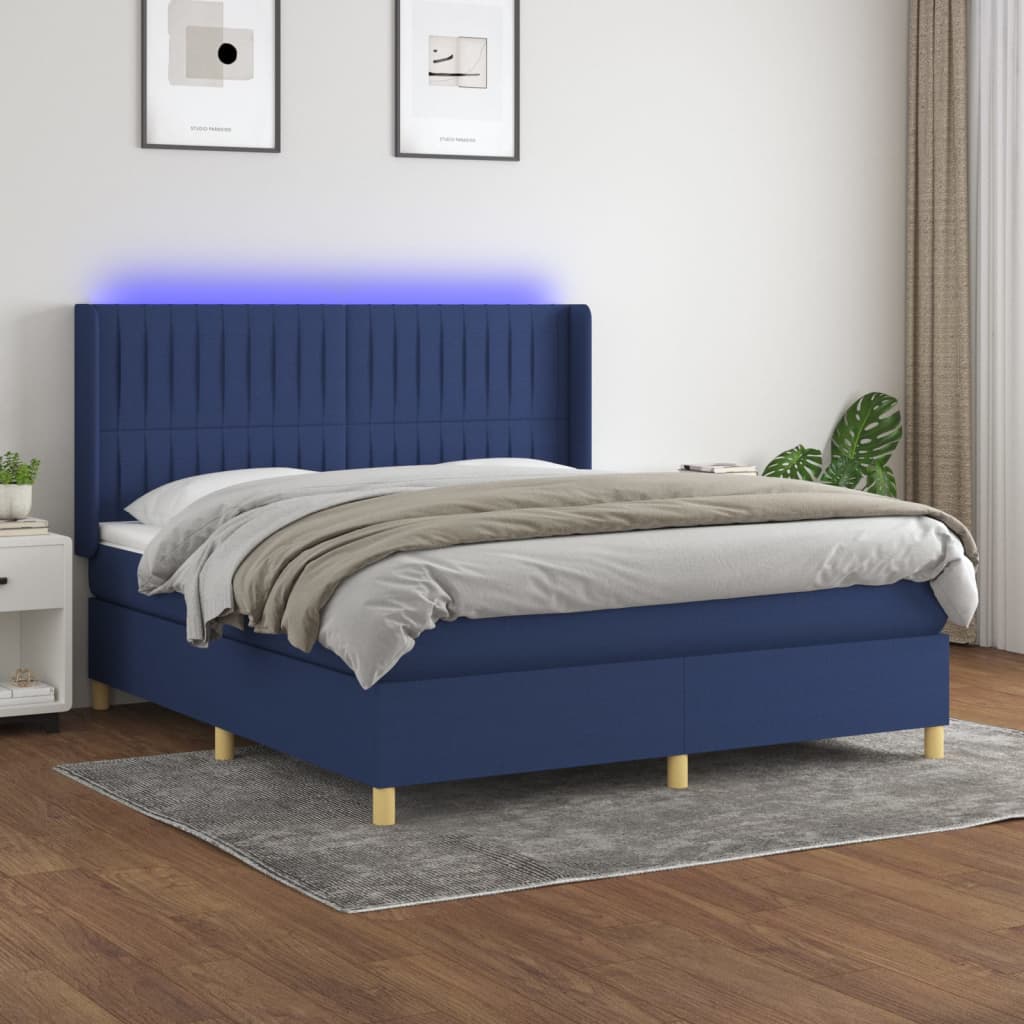 Boxspring met matras en LED stof blauw 160x200 cm – afbeelding 1