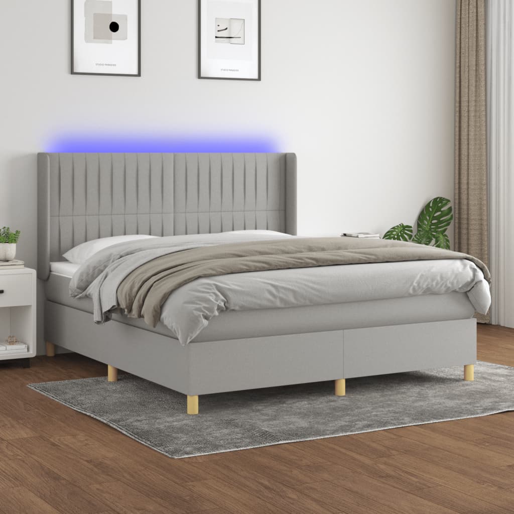Boxspring met matras en LED stof lichtgrijs 180x200 cm – afbeelding 1