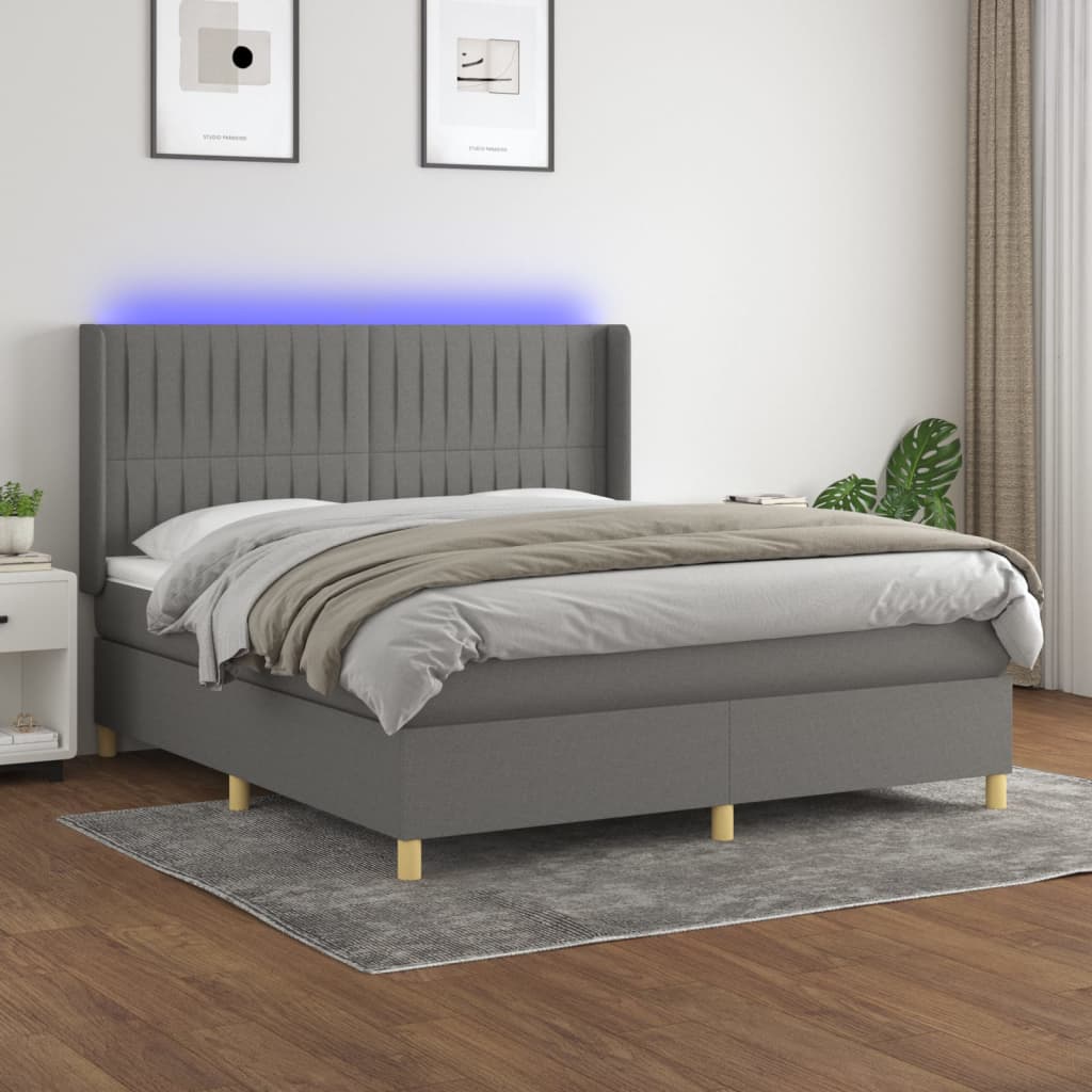 Boxspring met matras en LED stof donkergrijs 180x200 cm – afbeelding 1