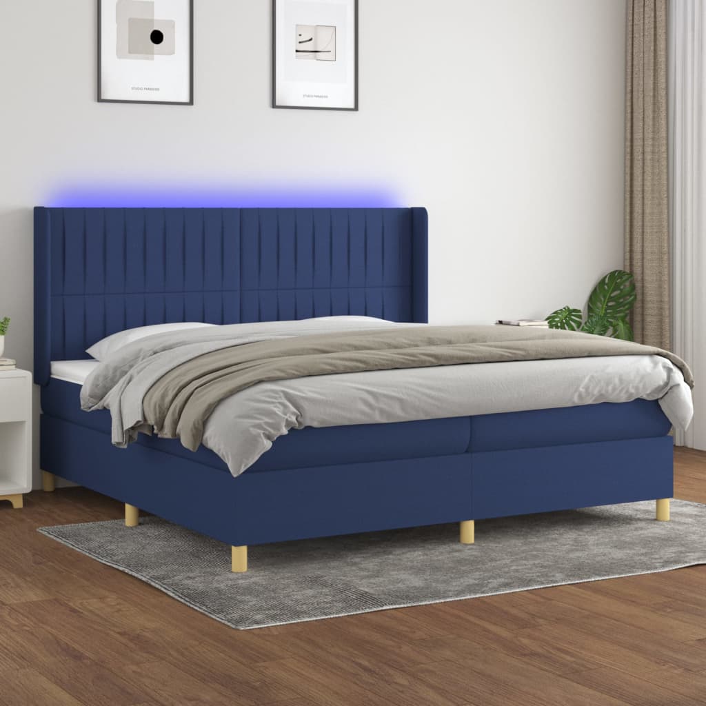 Boxspring met matras en LED stof blauw 200x200 cm – afbeelding 1