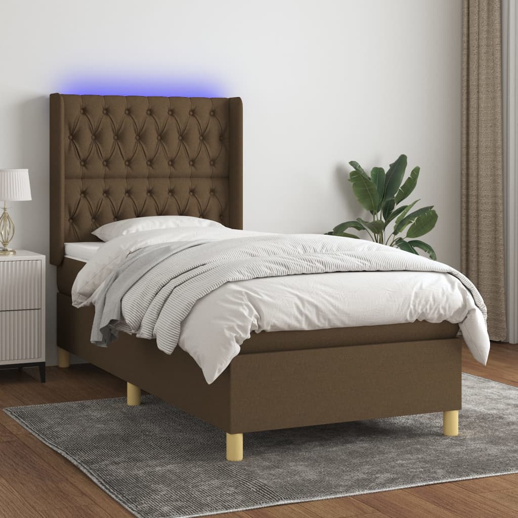 Boxspring met matras en LED stof donkerbruin 80x200 cm – afbeelding 1