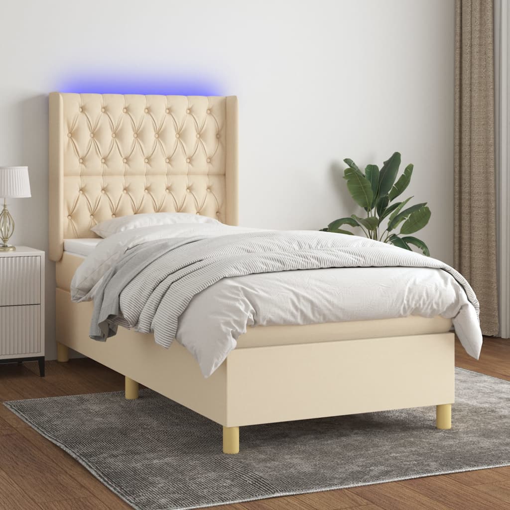 Boxspring met matras en LED stof crèmekleurig 80x200 cm – afbeelding 1