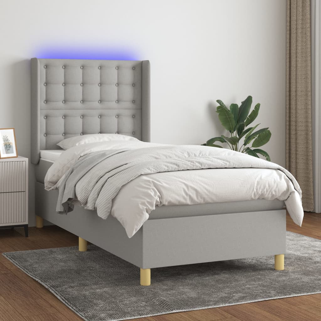 Boxspring met matras en LED stof lichtgrijs 80x200 cm – afbeelding 1