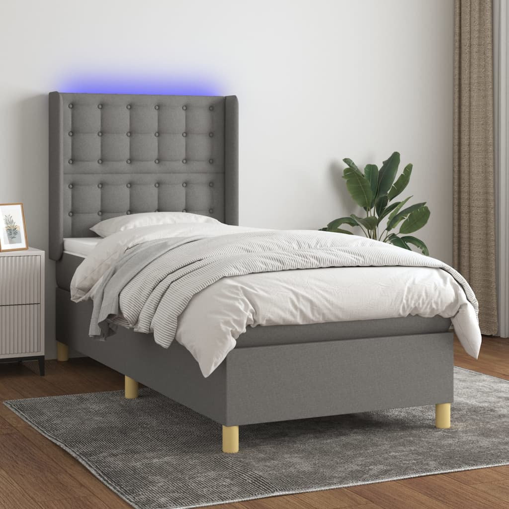 Boxspring met matras en LED stof donkergrijs 80x200 cm – afbeelding 1