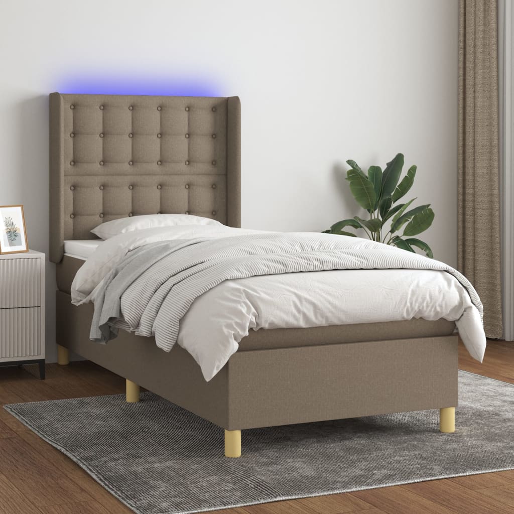 Boxspring met matras en LED stof taupe 90x190 cm – afbeelding 1