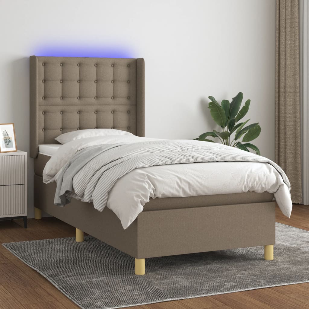 Boxspring met matras en LED stof taupe 80x200 cm – afbeelding 1