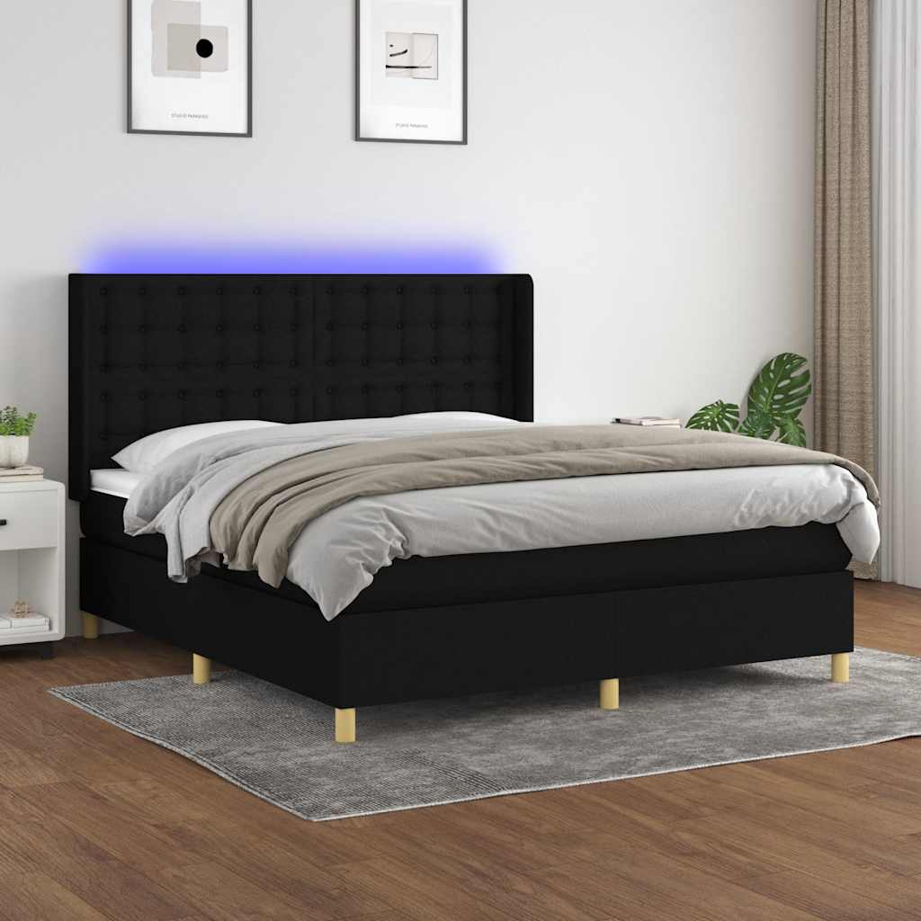 Boxspring met matras en LED stof zwart 180x200 cm – afbeelding 1