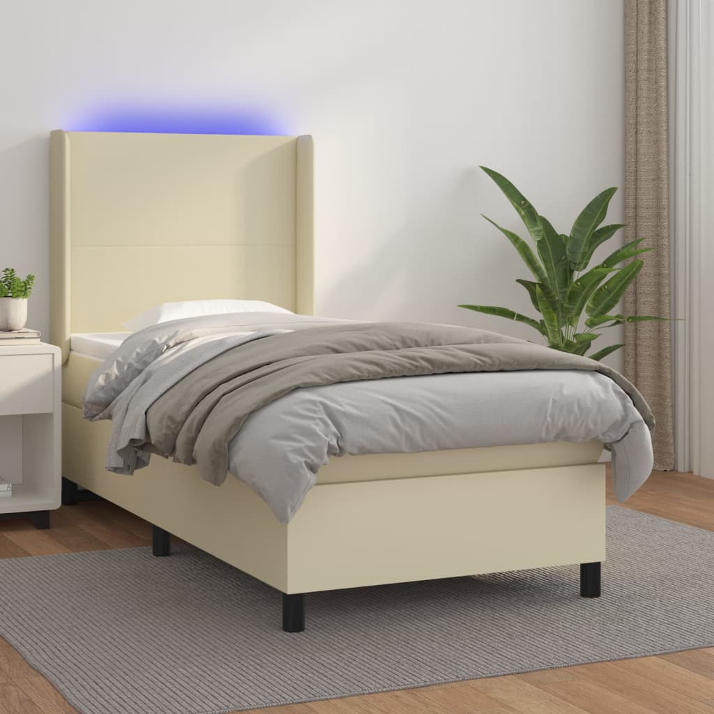 Boxspring met matras en LED kunstleer crèmekleurig 90x200 cm – afbeelding 1