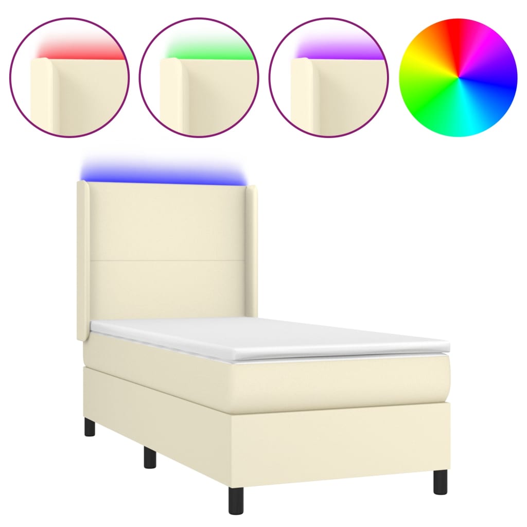 Boxspring met matras en LED kunstleer crèmekleurig 100x200 cm – afbeelding 2