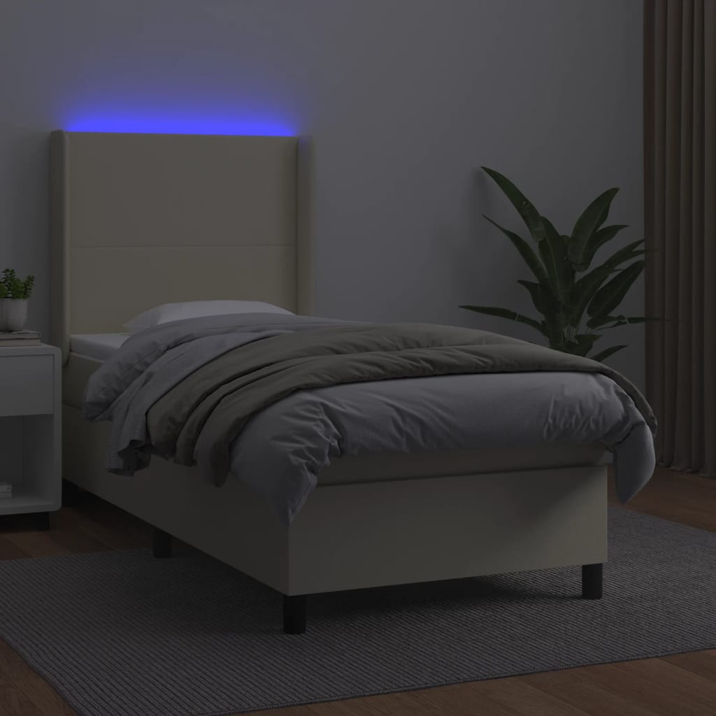 Boxspring met matras en LED kunstleer crèmekleurig 100x200 cm – afbeelding 3