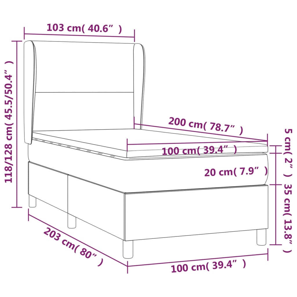 Boxspring met matras en LED kunstleer crèmekleurig 100x200 cm – afbeelding 8