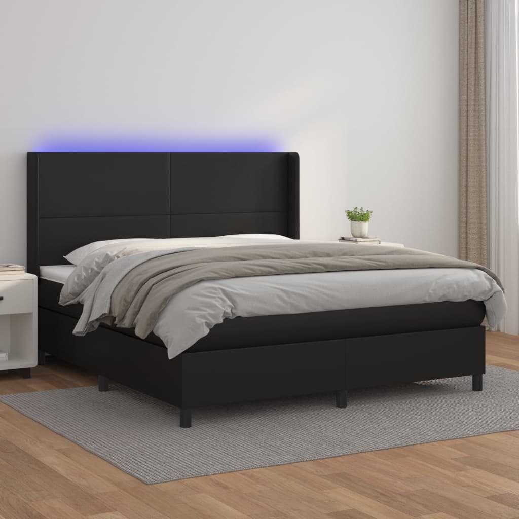 Boxspring met matras en LED kunstleer zwart 160x200 cm – afbeelding 1