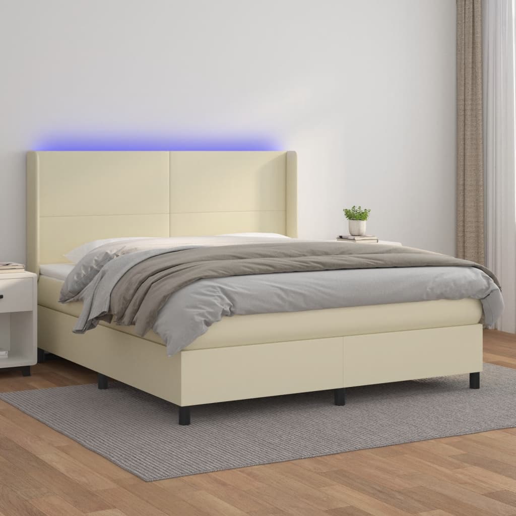 Boxspring met matras en LED kunstleer crèmekleurig 180x200 cm – afbeelding 1