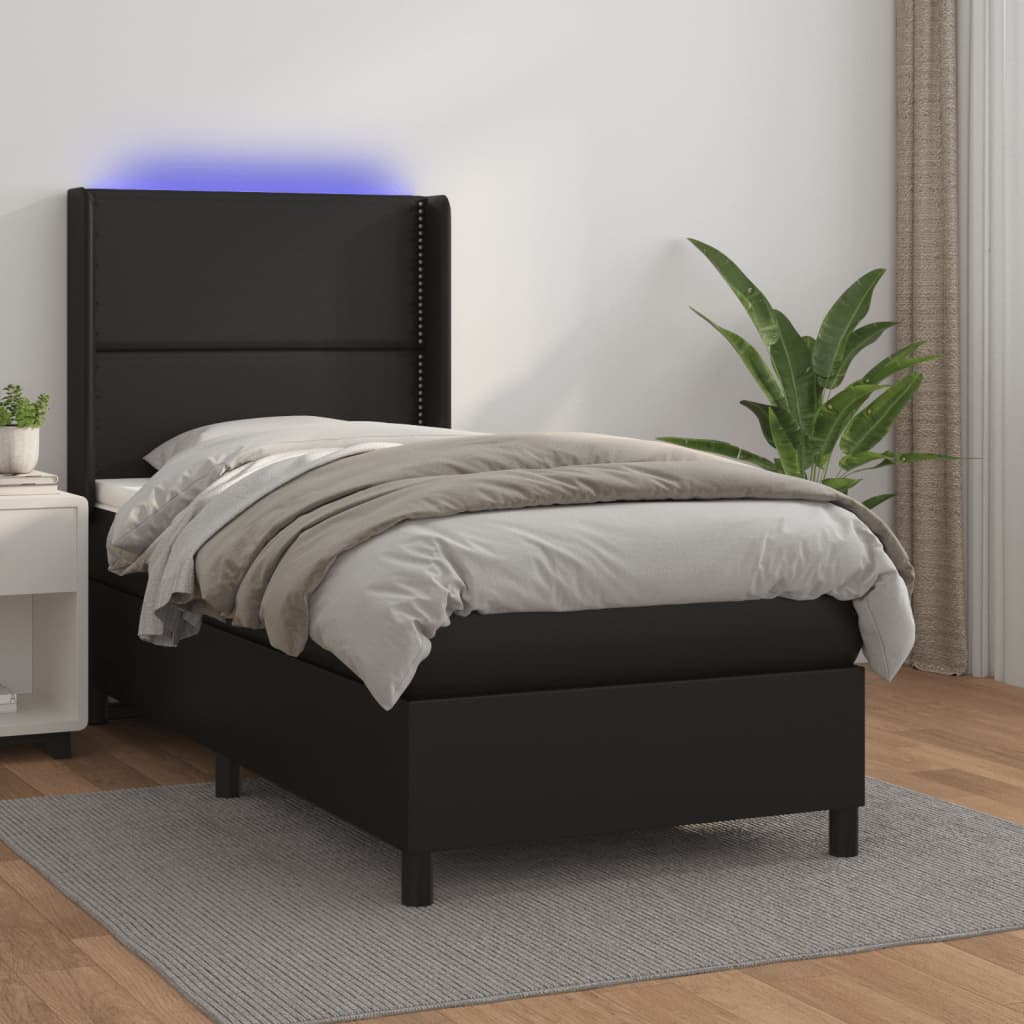 Boxspring met matras en LED kunstleer zwart 90x200 cm – afbeelding 1