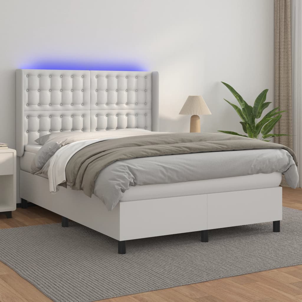 Boxspring met matras en LED kunstleer zwart 140x190 cm – afbeelding 1