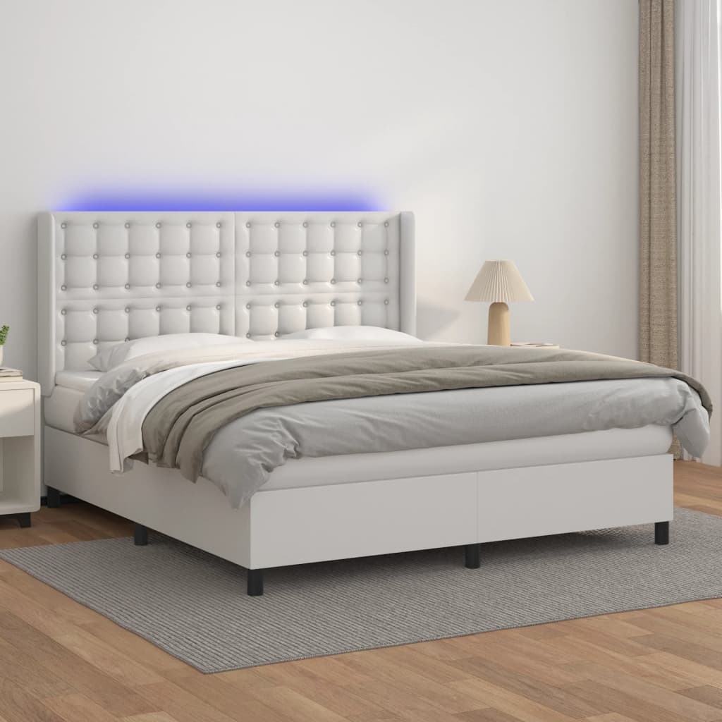 Boxspring met matras en LED kunstleer wit 180x200 cm – afbeelding 1
