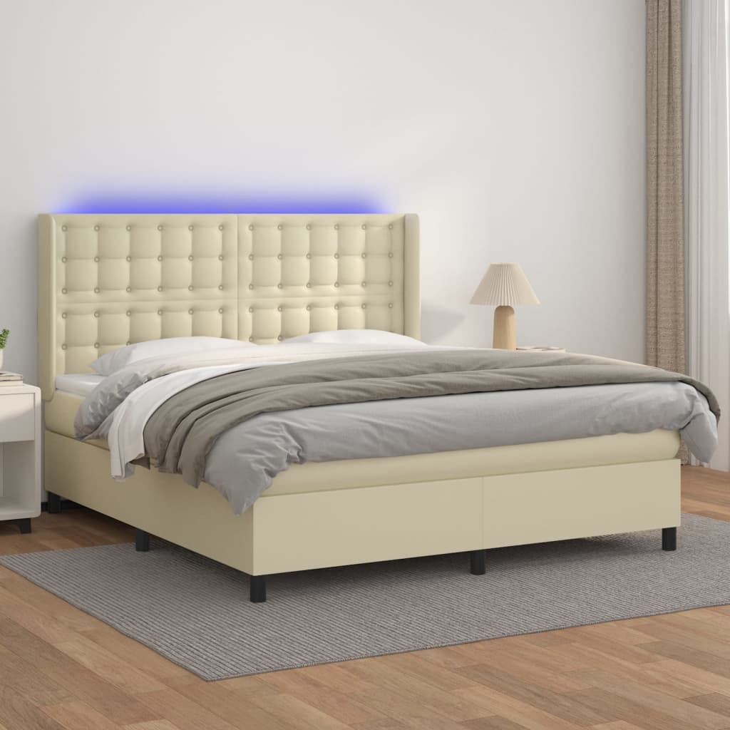 Boxspring met matras en LED kunstleer crèmekleurig 180x200 cm – afbeelding 1